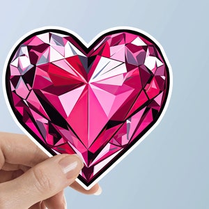 Red Diamond Heart Sticker, Diamond Sticker, Love Sticker, Water Bottle Sticker, Laptop Sticker, Waterproof Vinyl Sticker