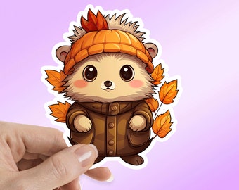 Cute Hedgehog Autumn Sticker, Fall Hedgie Sticker, Tumbler Sticker, Décor Sticker, Water Bottle Sticker, Laptop Sticker, Waterproof Vinyl