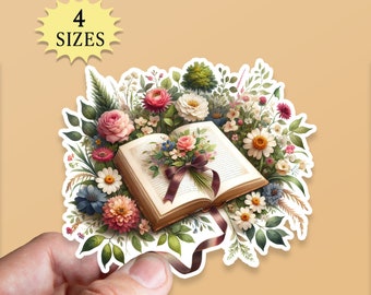 Floral Open Book Sticker: Cottagecore Waterproof Vinyl Decal