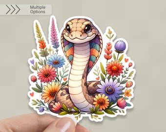 Cobra Snake Sticker: Garden Wildflowers, Waterproof Vinyl Decal