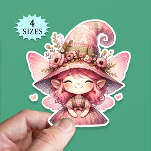 Pink Fairy Gnome Sticker, Garden Fae Sticker, Tumbler Sticker, Kindle Sticker, Garden sticker, Laptop Decal, Waterproof Vinyl Sticker