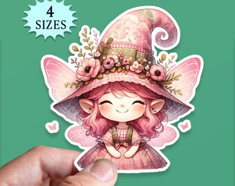Pink Fairy Gnome Sticker: Garden Fae Waterproof Vinyl Decal