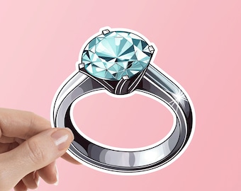 Aqua Diamond Engagement Ring Sticker - Waterproof Vinyl Decal