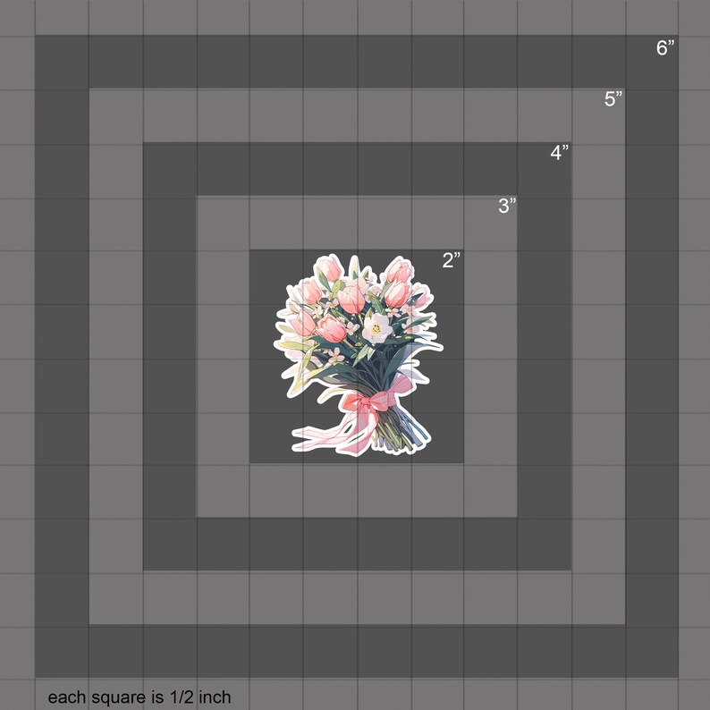 May include: A bouquet of pink and white flowers tied with a pink ribbon. The bouquet is 2 inches wide and 2 inches tall.