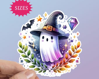 Witch Ghost Sticker: Halloween Crystal Bat Floral Waterproof Vinyl Decal