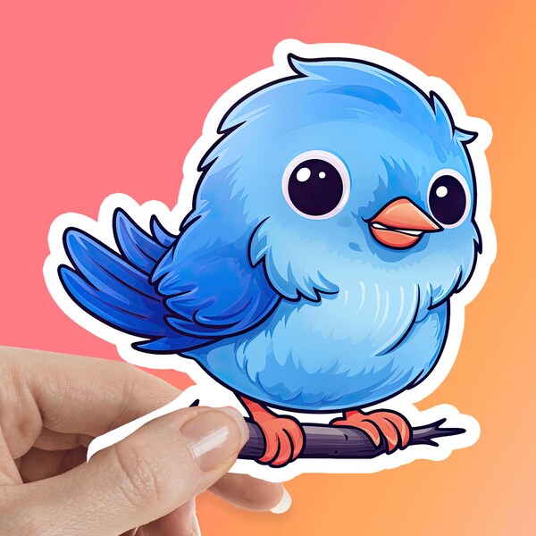 Happy Blue Bird Sticker, Cute Bird Sticker, Cartoon Bird Sticker, Water Bottle Sticker, Laptop Sticker, Waterproof Vinyl Sticker