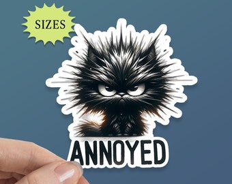 Annoyed Black Cat Sticker: Waterproof Vinyl Decal