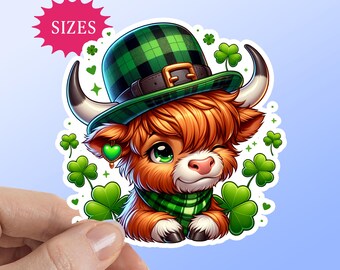 Lucky Highland Cow Sticker: Waterproof Vinyl Decal