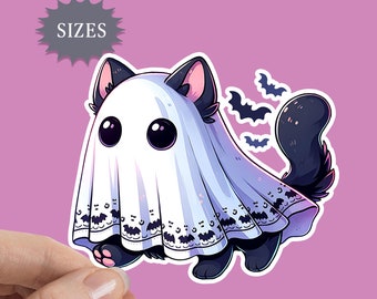 Ghost Cat Sticker: Halloween Waterproof Decal
