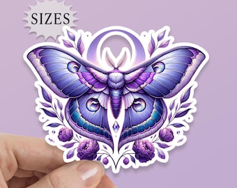 Art Deco Moth Moon Vinyl Sticker: Floral Waterproof Decal
