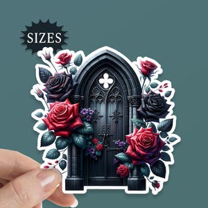Gothic Door with Roses Sticker, Dark Academia, Dark Romance Theme for your water bottle, laptop, tablet, phone, UV Waterproof
