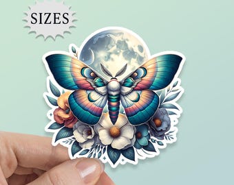 Art Deco Moth Moon Sticker: Floral Cottagecore Waterproof Vinyl Decal