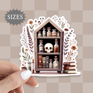 Whimsy Goth Library Halloween sticker, creepy book sticker, gothic library books, Alchemy Potions, water bottle sticker, waterproof UV decal