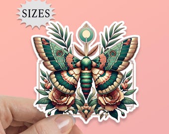 Art Deco Moth Sticker: Floral Waterproof Vinyl Decal