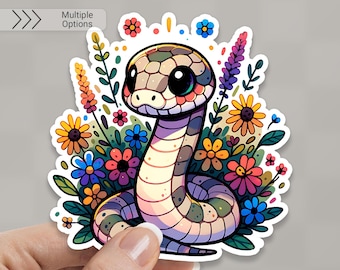 Snake Sticker: Waterproof Vinyl Decal with Wildflowers