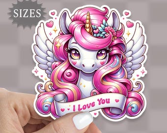 I Love You Unicorn Sticker: Waterproof Vinyl Decal