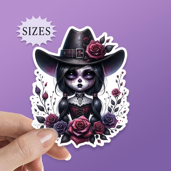 Gothic Cowgirl Doll Sticker: Dark Academia Dark Romance, Waterproof Decal
