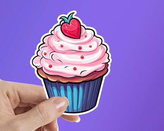 Strawberry Cupcake Sticker: Waterproof Vinyl Decal