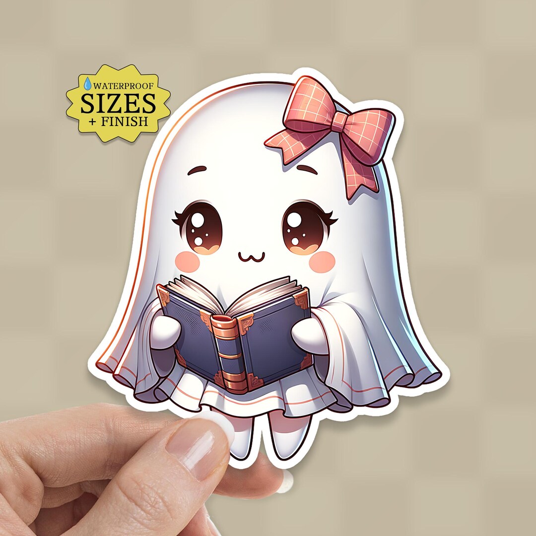 Ghost Reading Sticker: Halloween Bookworm Vinyl Decal - Etsy