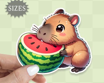 Capybara Sticker, Watermelon Decal, Waterproof UV Laminated