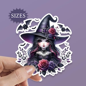 Gothic Witch with Roses Sticker, Dark Academia, Dark Romance Theme for your water bottle, laptop, tablet, phone, UV Waterproof