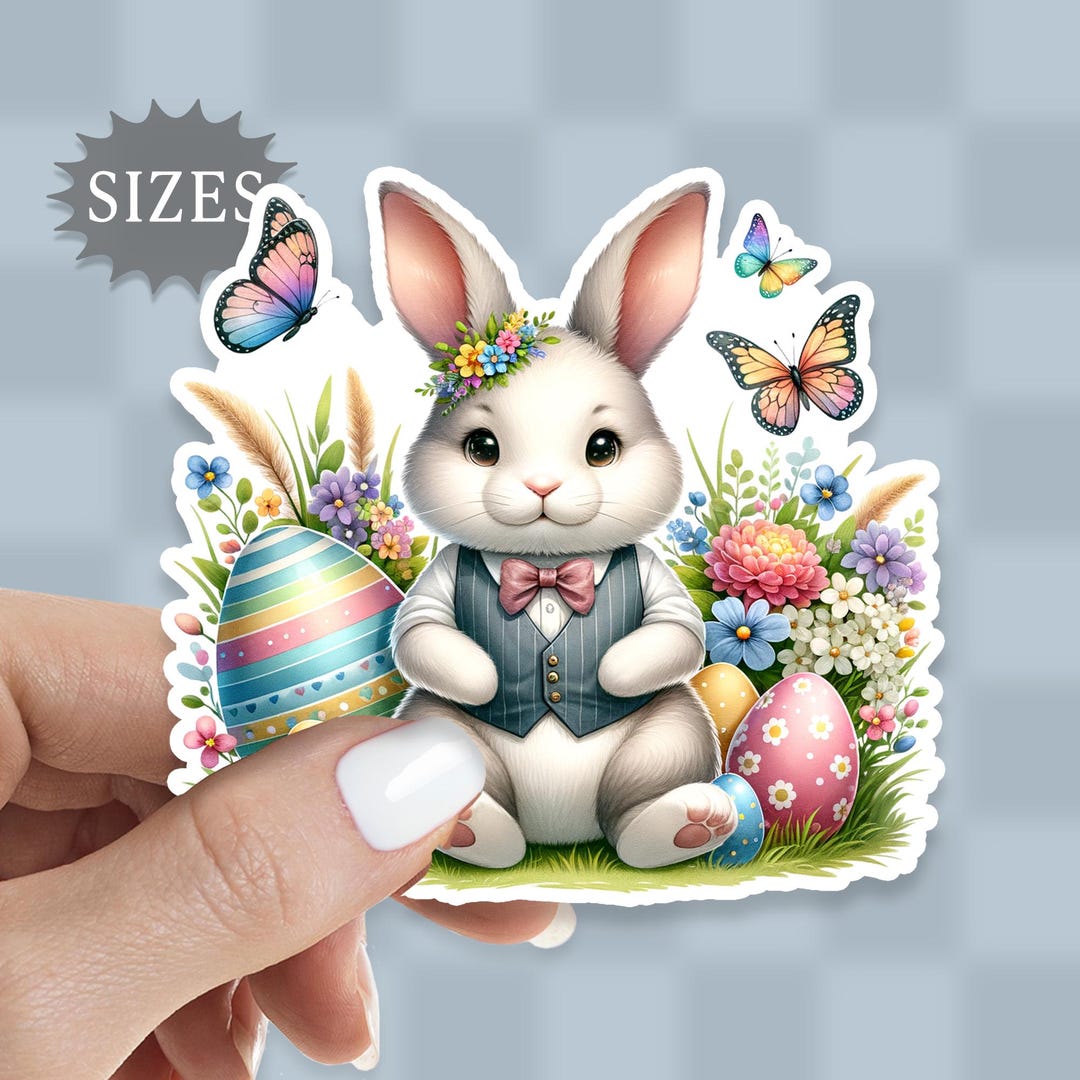 Spring Rabbit Sticker Easter Rabbit Sticker: Waterproof Bunny & Wildflower Decal - Etsy