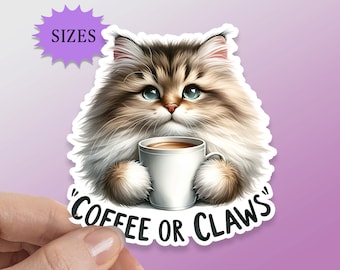 Coffee or Claws Cat Sticker: Waterproof Vinyl Decal