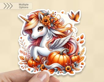 Pumpkin Unicorn Sticker: Waterproof Vinyl Decal