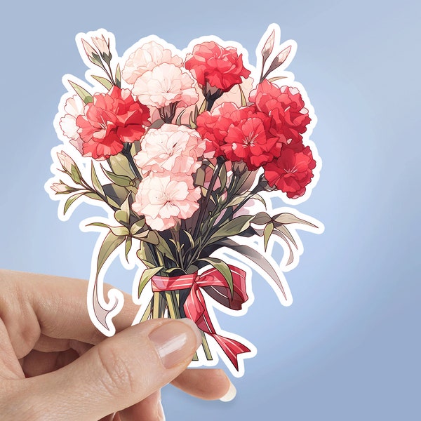 Long Stem Pink and Red Carnations Bouquet Sticker,  Flower Sticker,  Summer Sticker, Tumbler, Décor, Water Bottle, Laptop, Waterproof Vinyl