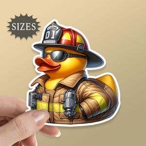 Firefighter Rubber Duck Sticker: Waterproof Vinyl Decal