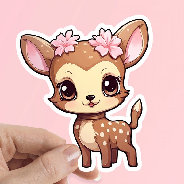 Deer with Flowers Waterproof Vinyl Sticker