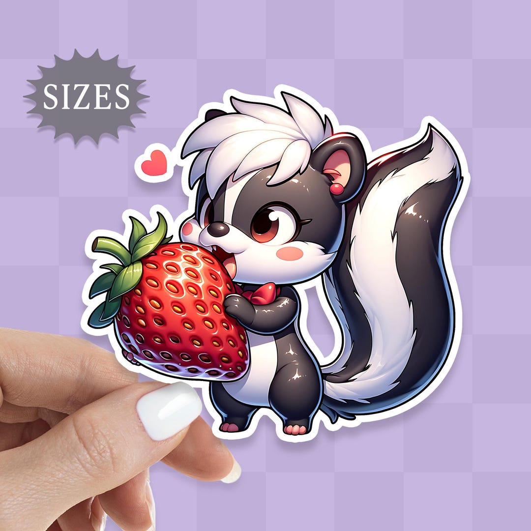 Skunk Sticker Skunk & Strawberry Sticker: Waterproof Vinyl Decal - Etsy