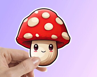 Red Mushroom Sticker, Cute Kawaii Mushroom Sticker, Water Bottle Sticker, Laptop Sticker, Car Decal, Waterproof Vinyl Sticker