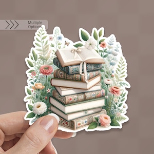 Cottagecore Book Stack Sticker: Waterproof Vinyl Journal Decal