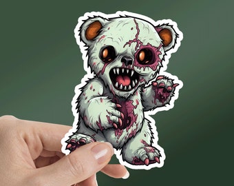 Creepy Zombie Teddy Bear, Spooky Season Sticker, Halloween Sticker, Tumbler, Décor, Water Bottle, Laptop, Waterproof Vinyl