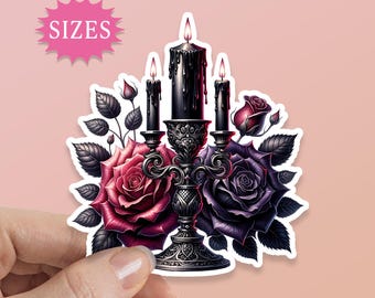 Gothic Candelabra & Roses Sticker: Dark Academia Waterproof Vinyl