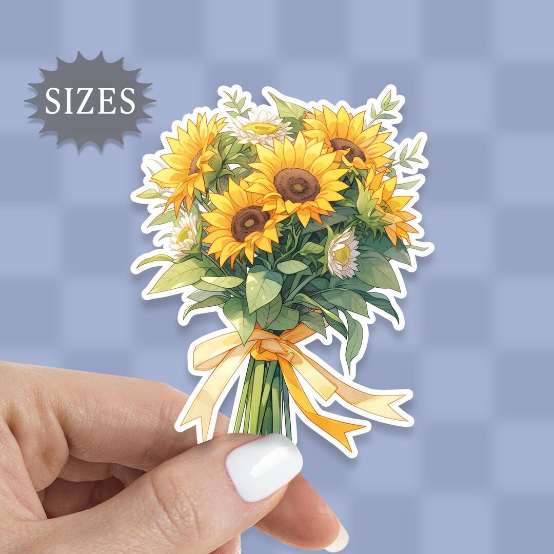 Sunflower Bouquet Sticker: Waterproof Vinyl Decal - Etsy