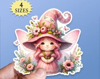Pink Garden Fairy Sticker: Waterproof Vinyl Decal