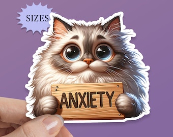 Anxiety Tabby Cat Sticker: Waterproof Vinyl Decal
