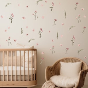 Boho Nursery Floral Flower Wall Decal Floral Nursery Wall Decal Girl Nursery Wall Decal Sticker Removable Reusable Wall Decal Boho Wall Art