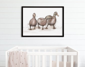 Watercolour Ducks Print, Digital Download, Duck Nursery Wall Art, Duck Wall Art, Waddling Ducks, Nursery Decor, Wall Decor, Downloadable