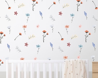 Boho Wildflower Wall Stickers: Neutral Nursery Decor