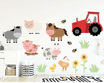 Farm Animal Wall Decals: Tractor, Horse, Cow - Nursery Decor