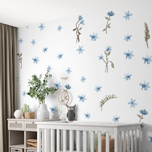 Large Blue Floral Wall Stickers Nursery Wall Sticker Girl Bedroom Flower Wall Sticker Nursery Decor Floral Wall Decal Blue Flower Wall Decal