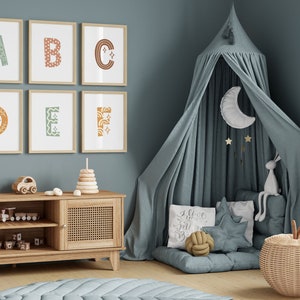 Alfabeto Marco Impresiones Letras Lindo Bebé Vivero Decoración Cartel Boho Niños Imagen Arte de la pared Trabajo Niños Dormitorio Niñas Habitación Decoración para el hogar Ideas