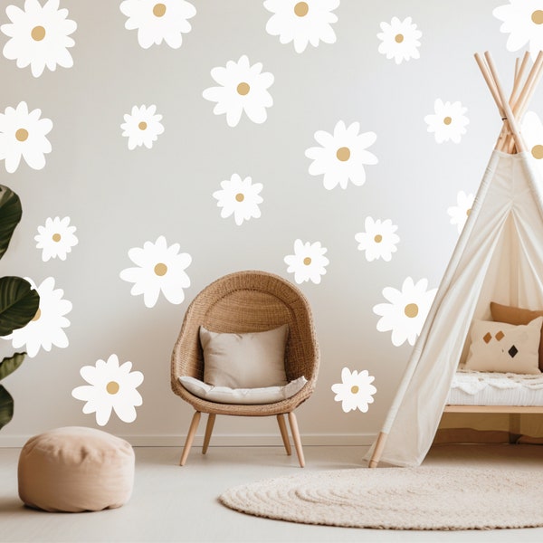 DAISY FLOWER ROUND Removable Wall Stickers Decals Living Room Office Bedroom Wall Decor Nursery Kids Decor Boho Floral Decor Flower Wall Art