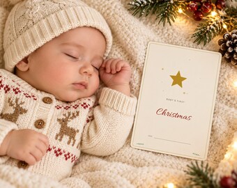 Baby's First Christmas Milestone Cards Printable, First Christmas Photo Prop, Baby Keepsake, Footprint Art, Christmas Baby Cards