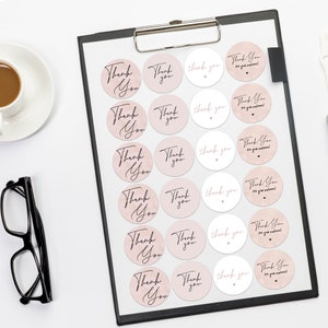 Neutrale roze dank u stickers, kleine zakelijke stickers, dank u stickers, stickers, dank u voor uw bestelling stickers, roze dank u