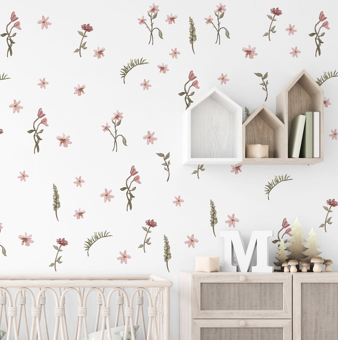 Wildflower Wall Decal Floral Nursery Decor Boho Flower Wall Art Floral ...