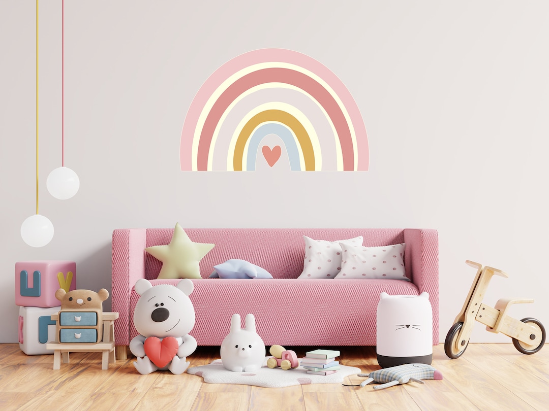 Large Rainbow Wall Sticker Rainbow Nursery Wall Sticker Pastel Pink ...